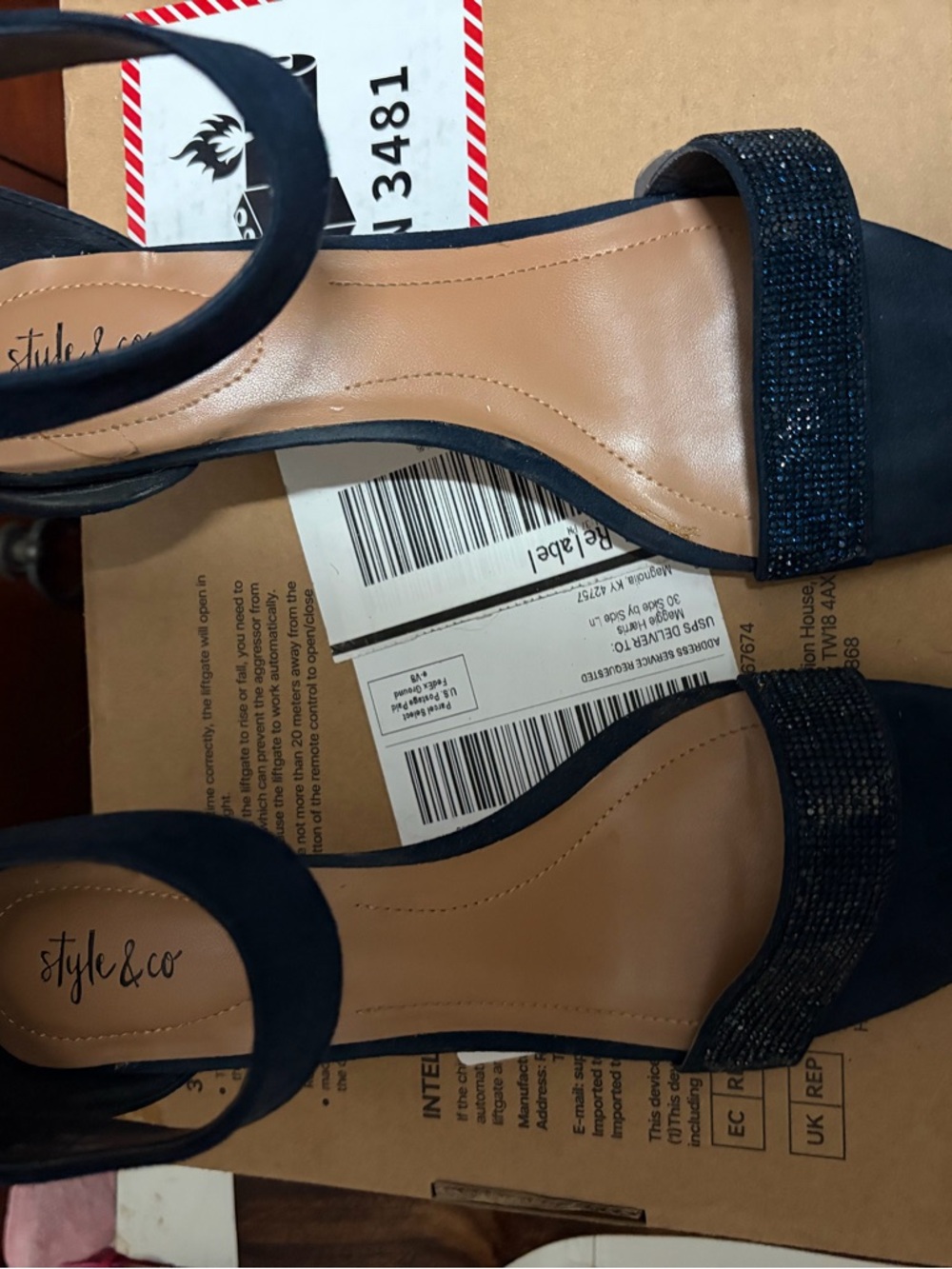Style & Co. Navy Crystal Strap Block Heel Sandals